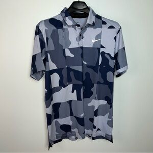 Nike Dri-FIT Gray Blue Camo Golf Polo Shirt Men’s Athletic Performance Medium